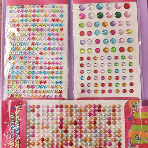 Set of colorful rhinestone, star, and pearl stickers new