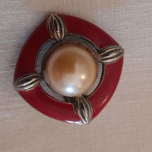 Vintage clip on earrings used, two pieces, red and silver