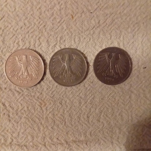 German old coins 5 marks used, sold together