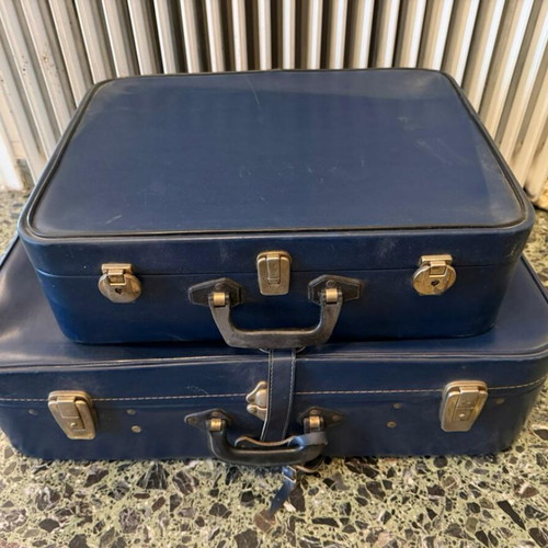 Vintage suitcase set used, blue, 2 pieces