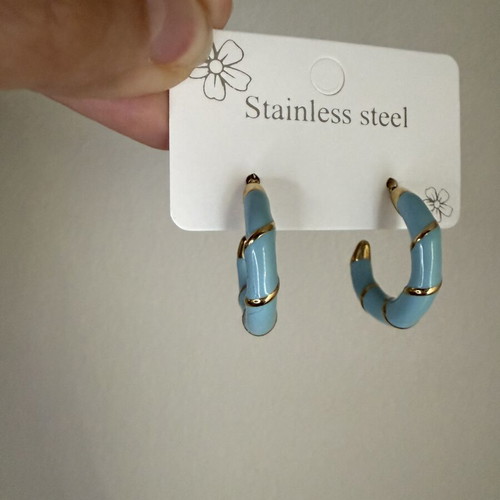 Steel turquoise and gold stud earrings new