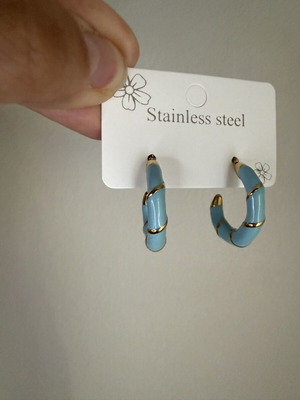Steel turquoise and gold stud earrings new