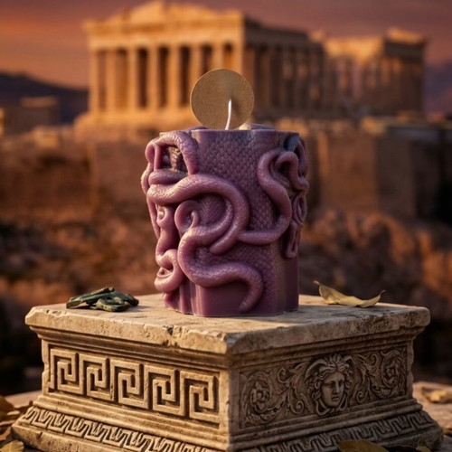 Handmade Medusa candle in purple shade