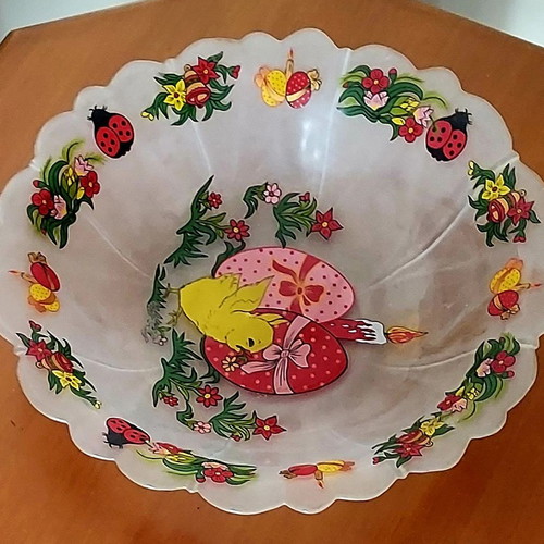 Easter glass platter like new with embossed decoration