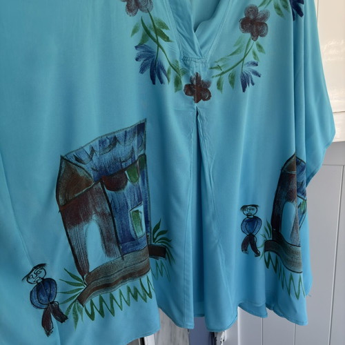 Pareo in poncho style like new, turquoise