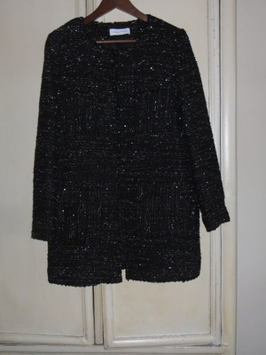 Caractere jacket new, long black with silver thread, size L
