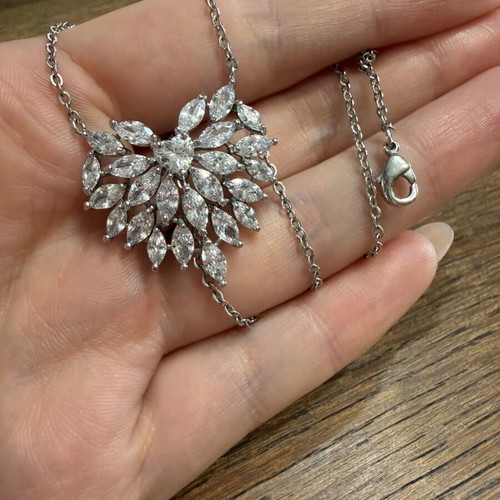 Heart necklace large with zircon stones, stainless steel, new