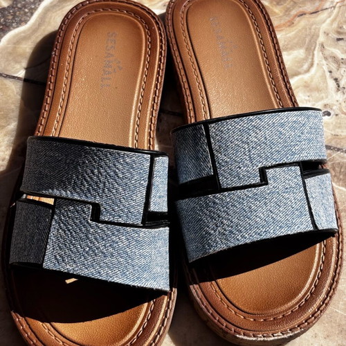 Summer flat sandals used, size 38, denim style