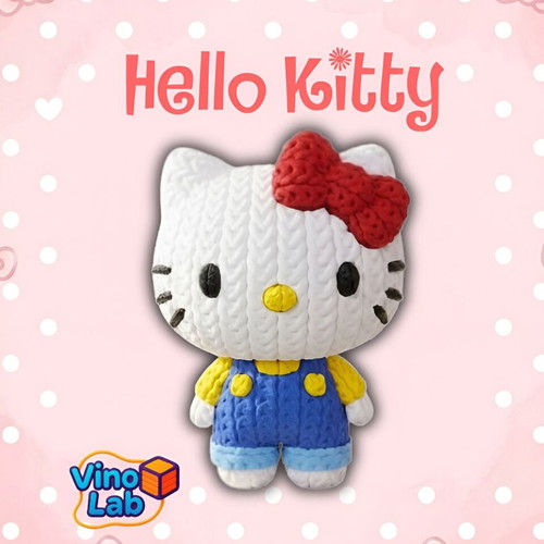 Hello Kitty figure new, 3d printed with knitted look, 12 cm tall