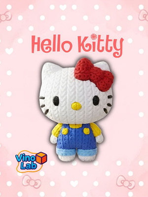 Hello Kitty figure new, 3d printed with knitted look, 12 cm tall