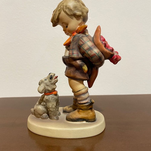 Hummel Goebel vintage porcelain figurine of child with dog and flowers