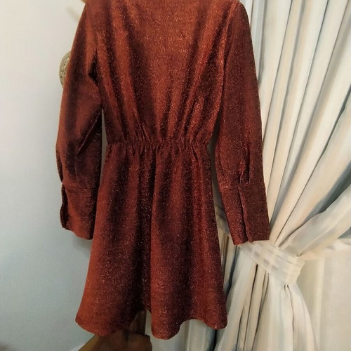 Metallic glitter dress new brick red with decorative buttons