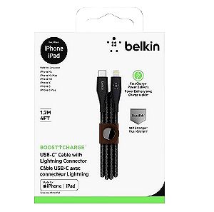 σφραγισμένο καλώδιο Belkin Boost Charge Braided USB-C to Lightning Cable 18W Μαύρο 1.2m (F8J243BT04-BLK) με Πιστοποίηση MFi (made for iPhone)