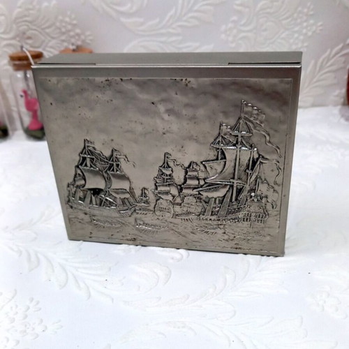 Wooden box used with embossed old sailing ships design