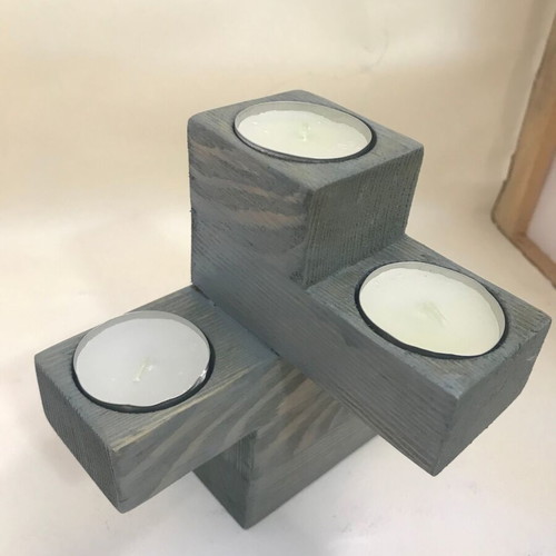 Wooden candle holder for 4 tealights in gray, new