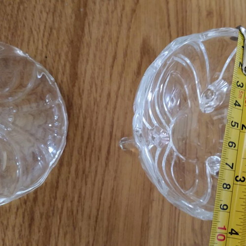 Small carved glass fondant dish with legs and lid