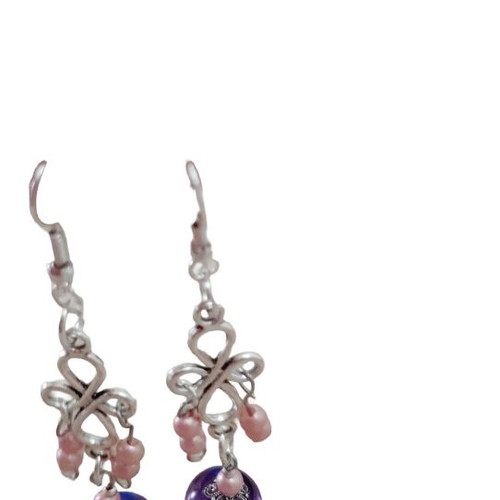 Dangling earrings with beads new, pink and purple