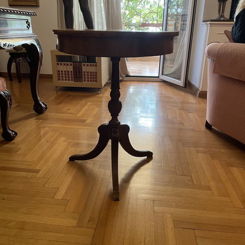 Wooden round marquetry side table, French, 1950-1960