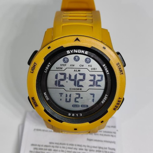 Synoke digital sports watch with yellow strap new