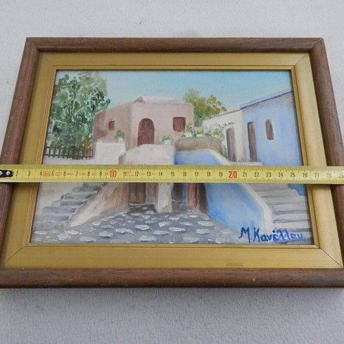 Oil painting on canvas by M. Kanellou, used, framed 30x23 cm