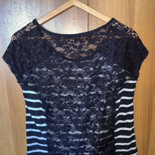 Striped blue blouse with transparent lace back Bershka like new