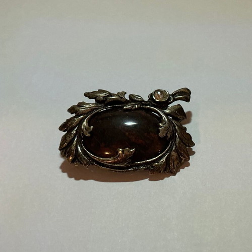 Vintage Sterling Silver 925 Brooch Pin with Natural Jasper Stone, used