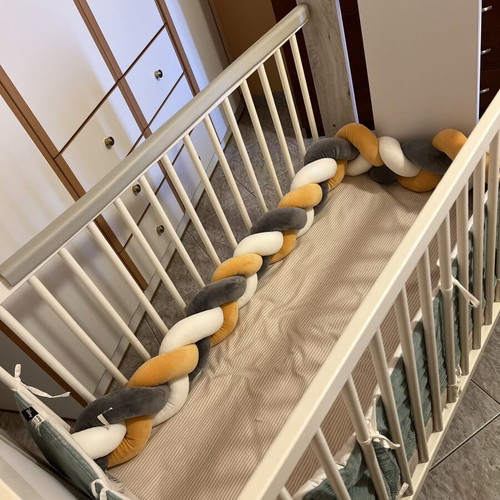 Baby Cot with Mattress like new, convertible white-gray with bear design