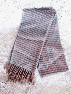 Nigel Hall 100% Lambswool Scarf used with blue and brown stripes