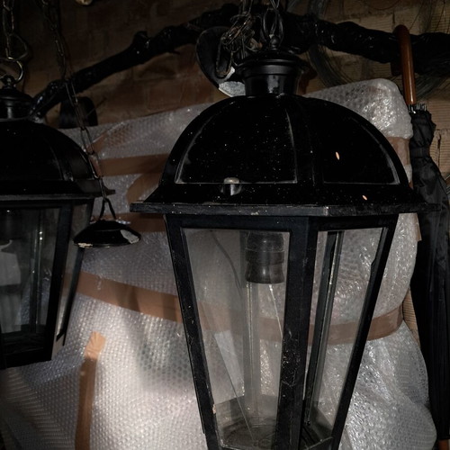 Metal outdoor lanterns used, set of 2 large hanging lamps