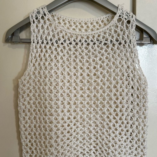 White fishnet top with loose knit, size S