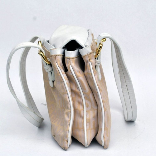 Moschino shoulder bag used, beige and white, canvas and leather
