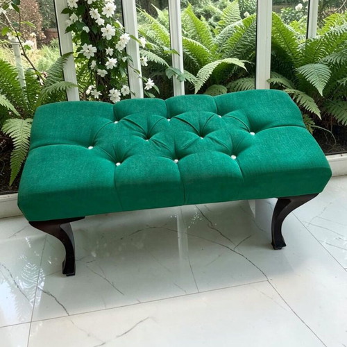 Velvet Chesterfield Bench Pouf emerald green 90x40x53cm new