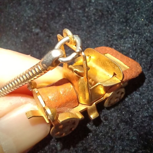 Vintage Fiat 1899 Miniature Keychain with Leather and Rhinestones