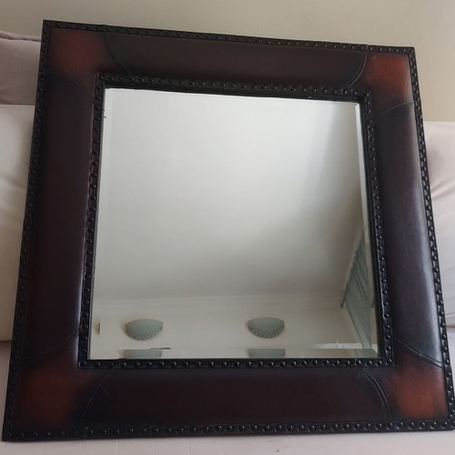 Antique Bijou Mirror with Leather Frame like new