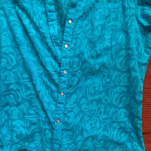 Turquoise short-sleeve shirt, floral pattern, women's