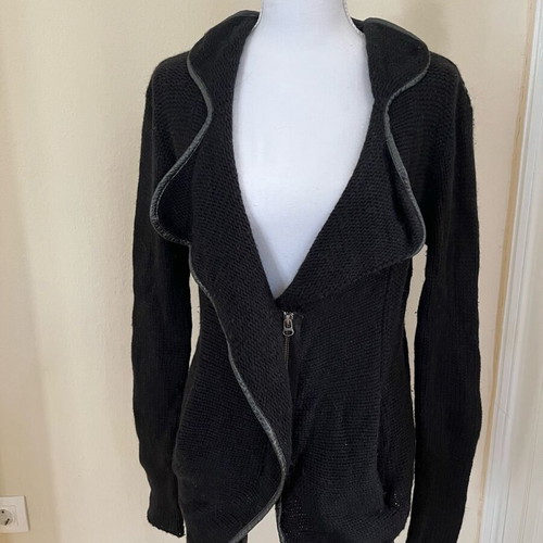 Zadig & Voltaire wool cardigan used, black, leather details