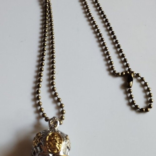 Skull necklace with snake pendant faux bizou new, gold and silver