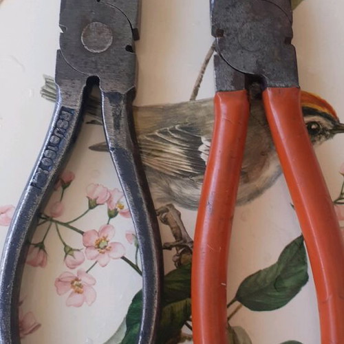 Pliers used, vintage piece from car toolbox, set of 2