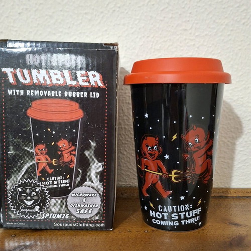 Sourpuss Hot Stuff ceramic tumbler 12oz like new, collectible
