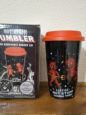 Sourpuss Hot Stuff ceramic tumbler 12oz like new, collectible