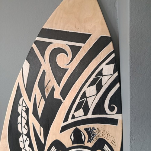 Wooden Handmade Surfboard Decorative Polynesian Maori Design