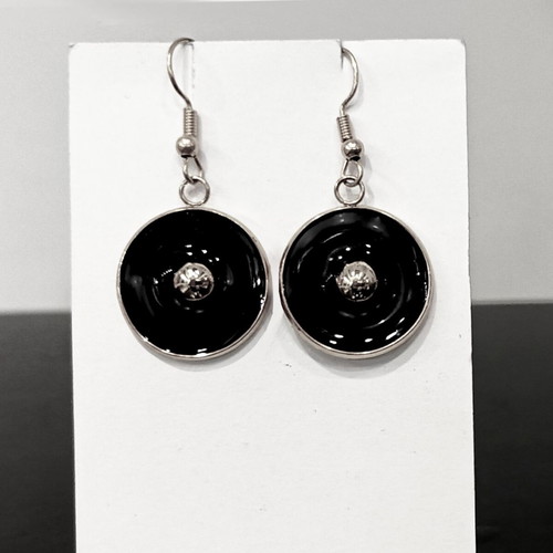 Midnight Orbit Earrings new, black and silver, handmade stainless steel