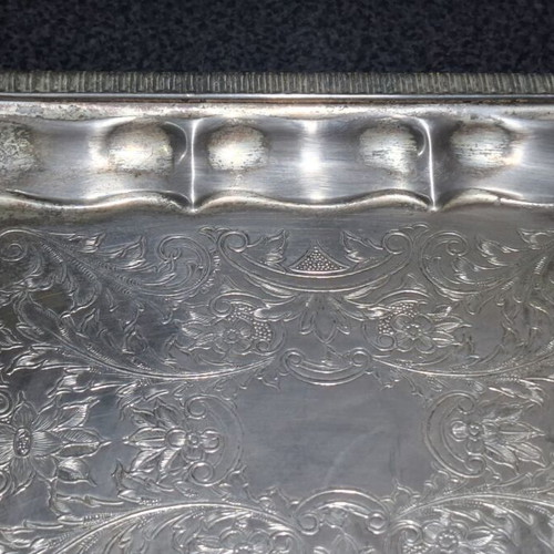 Silver Plated Serving Tray with Embossed Floral Design, Like New