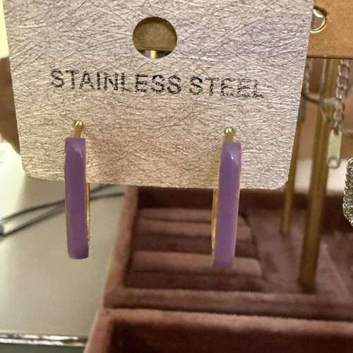 Earrings new, purple and gold color