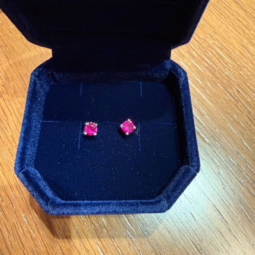 White gold K9 earrings like new with synthetic ruby
