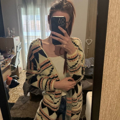 Knitted long cardigan new, beige multicolor, one size