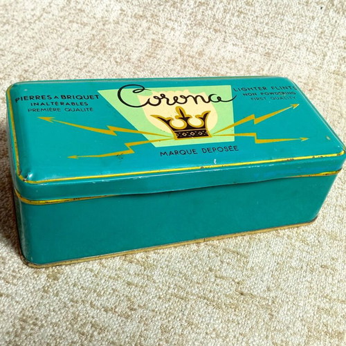 Corona Litho metal box used for lighter flints vintage