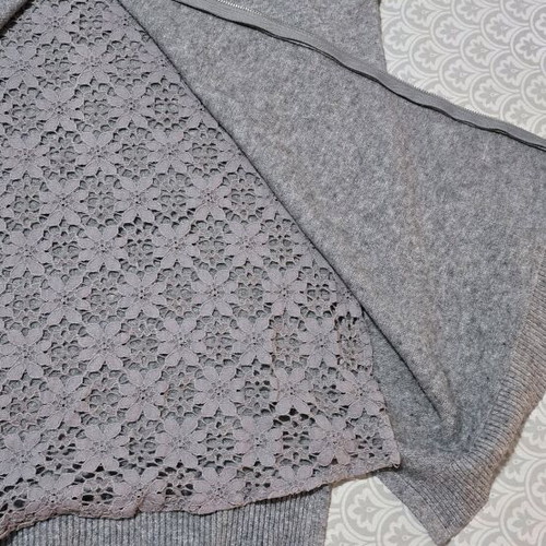 Pullover sweater with zipper and lace back like new, gray