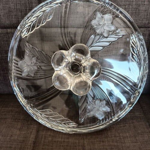 Glass cake stand, heavy solid glass