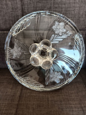 Glass cake stand, heavy solid glass